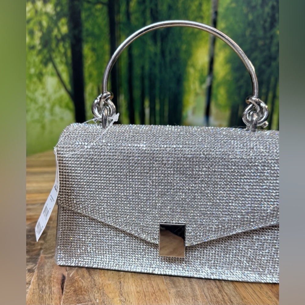 Aldo Crystal Mini Top-Handle Evening Bag NWT Silver 7” L x 4.5” H crossbody too